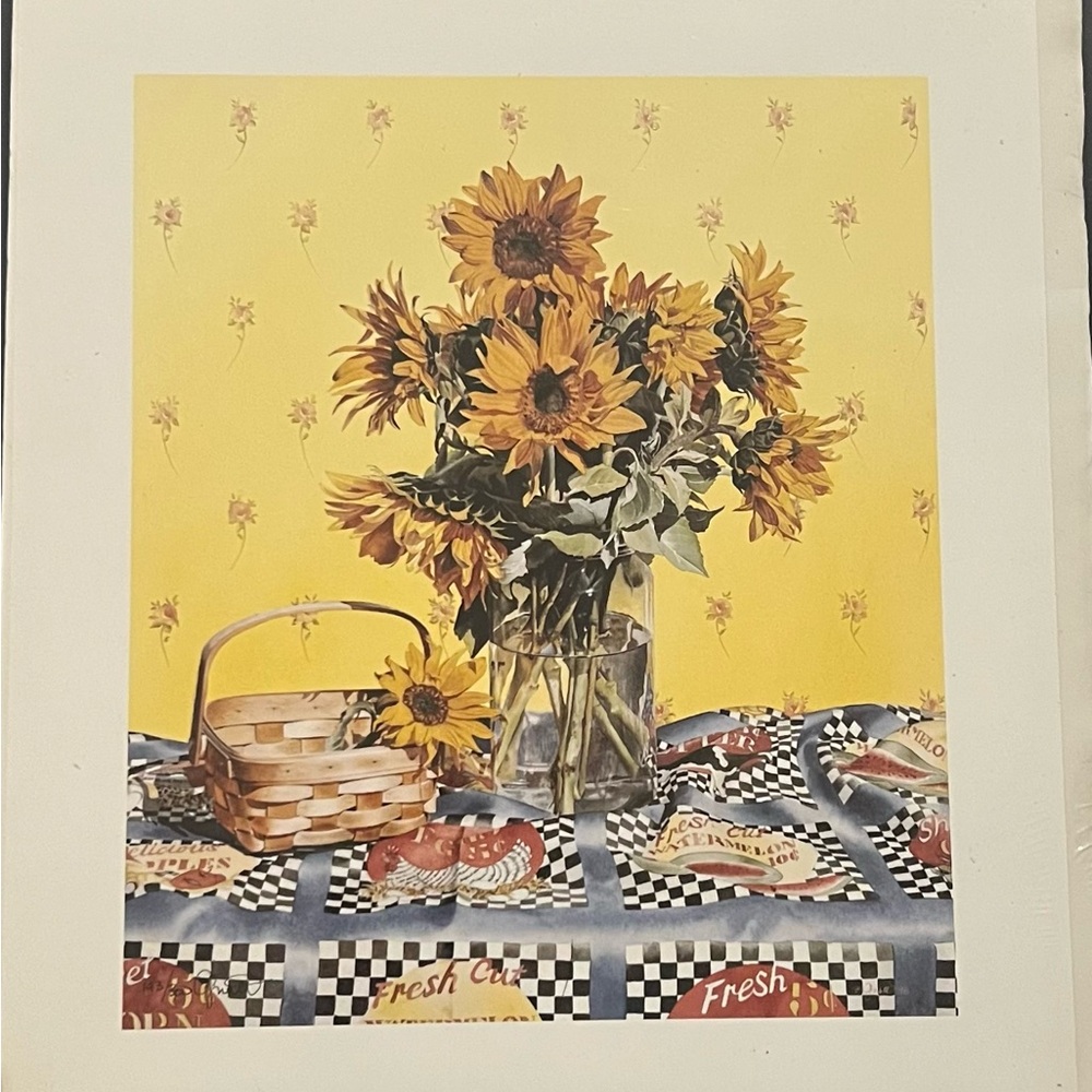 Source Unknown Sunflower Art Print with Yellow and Green